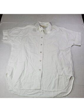 Madewell Women White Cotton Demin Button-Up Short-Sleeve Shirt Size XS